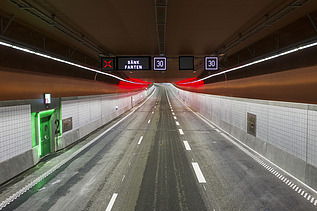 Passage through the Marieholm Tunnel with LED lighting