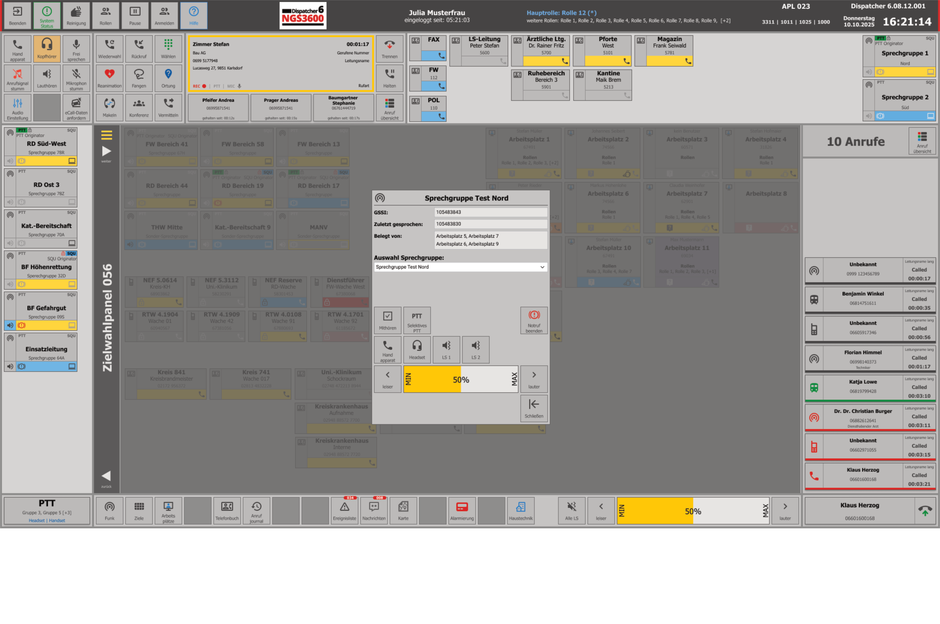 Ansicht der Dispatcher Applikation des NGS3600