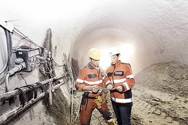 Das Bild zeigt die Tunnelbaustelle der Wiener U-Bahn-Linie U2