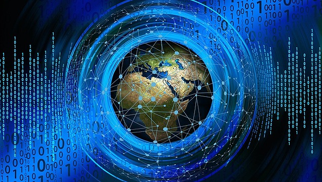 Imagebild von einem Globus und einem Binärcode