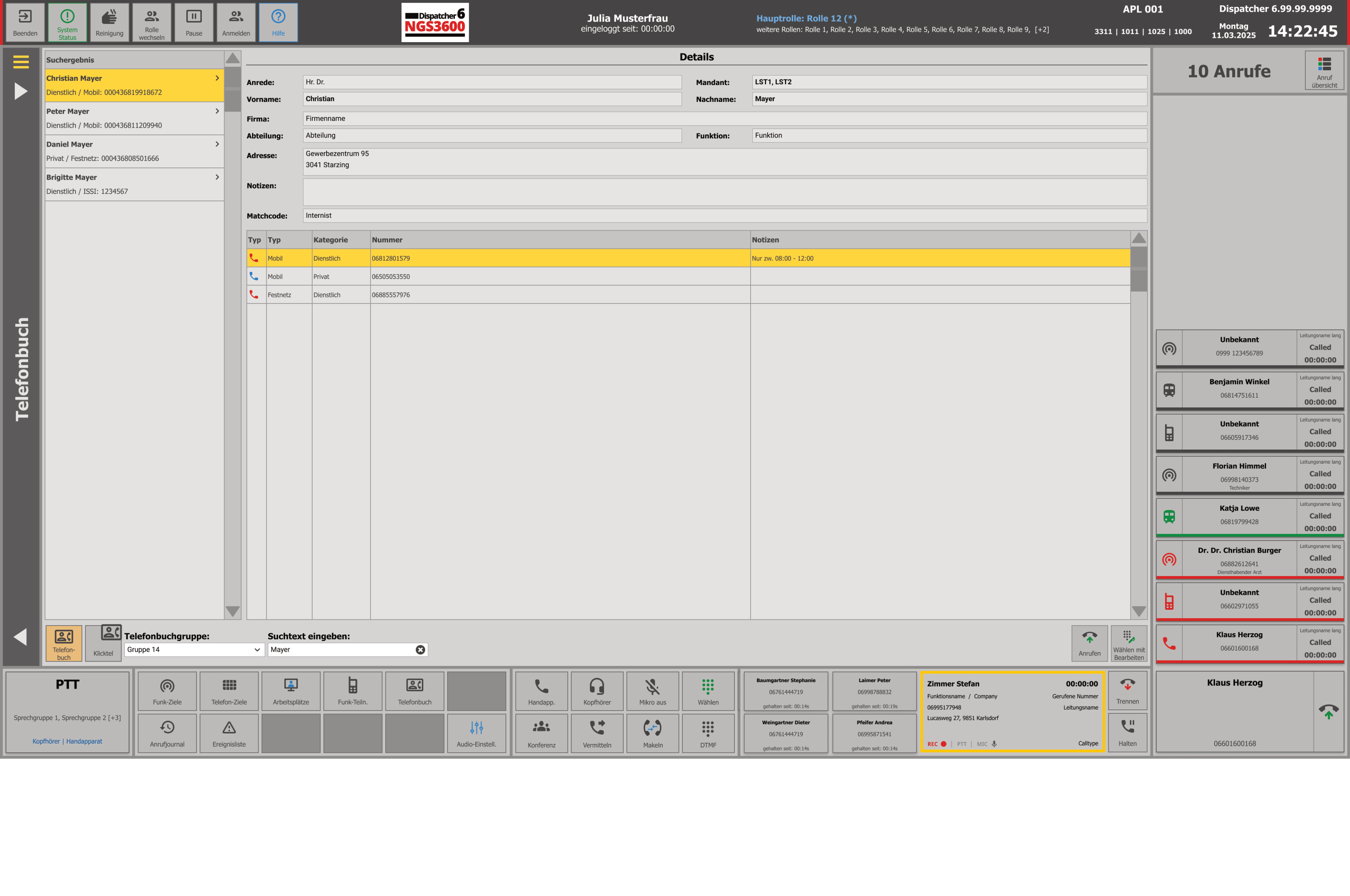 Ansicht der Dispatcher Applikation des NGS3600