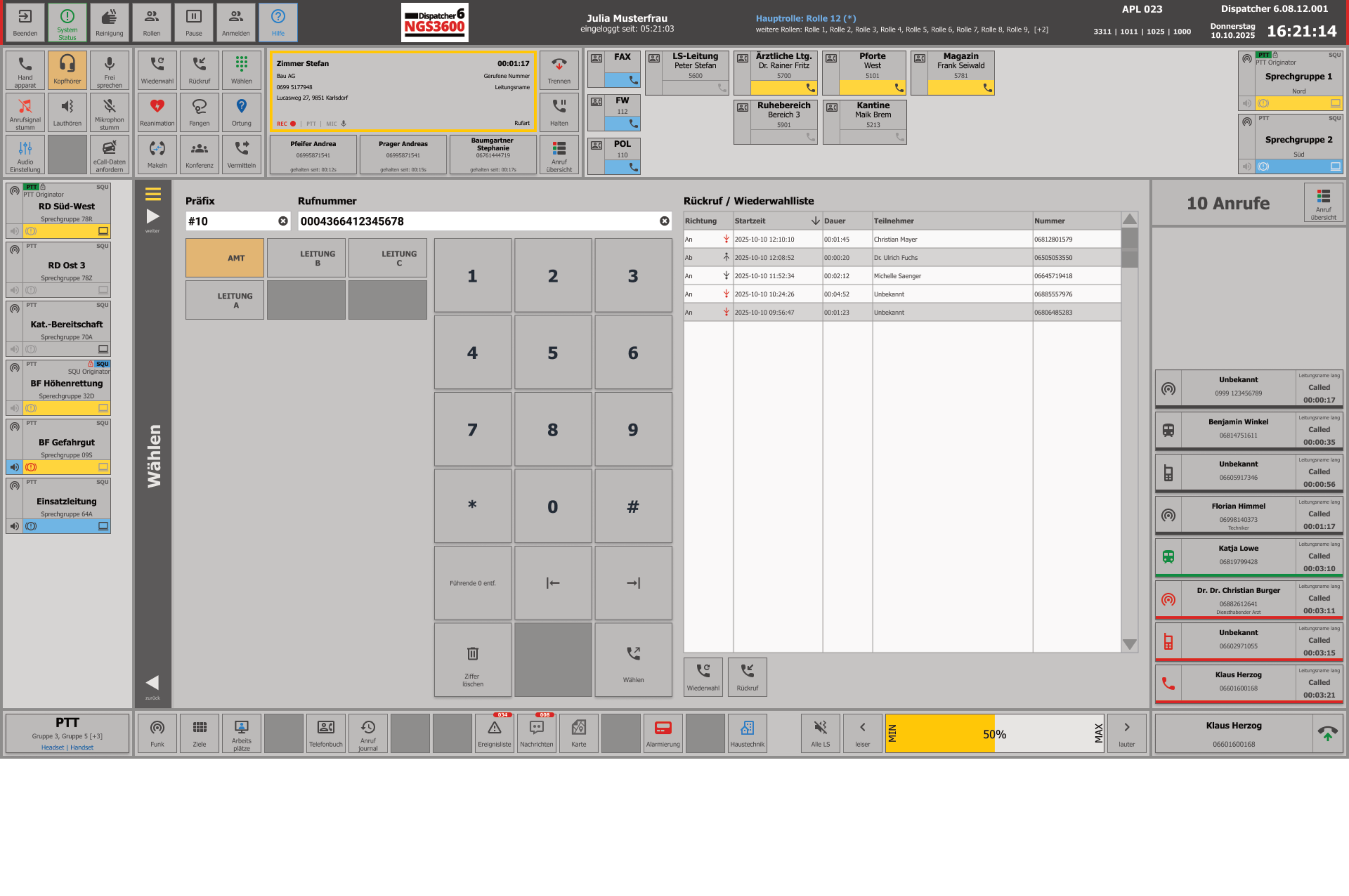 Ansicht der Dispatcher Applikation des NGS3600