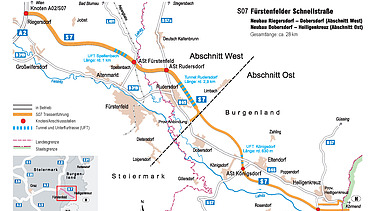 Grafik des Streckenverlaufs der S7 Fürstenfelder Schnellstraße