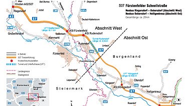 Grafik des Streckenverlaufs der S7 Fürstenfelder Schnellstraße