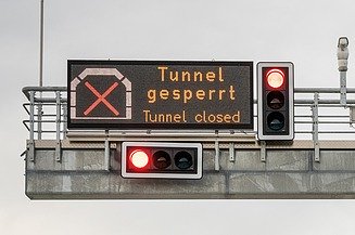 Image of a display board showing that the tunnel is closed
