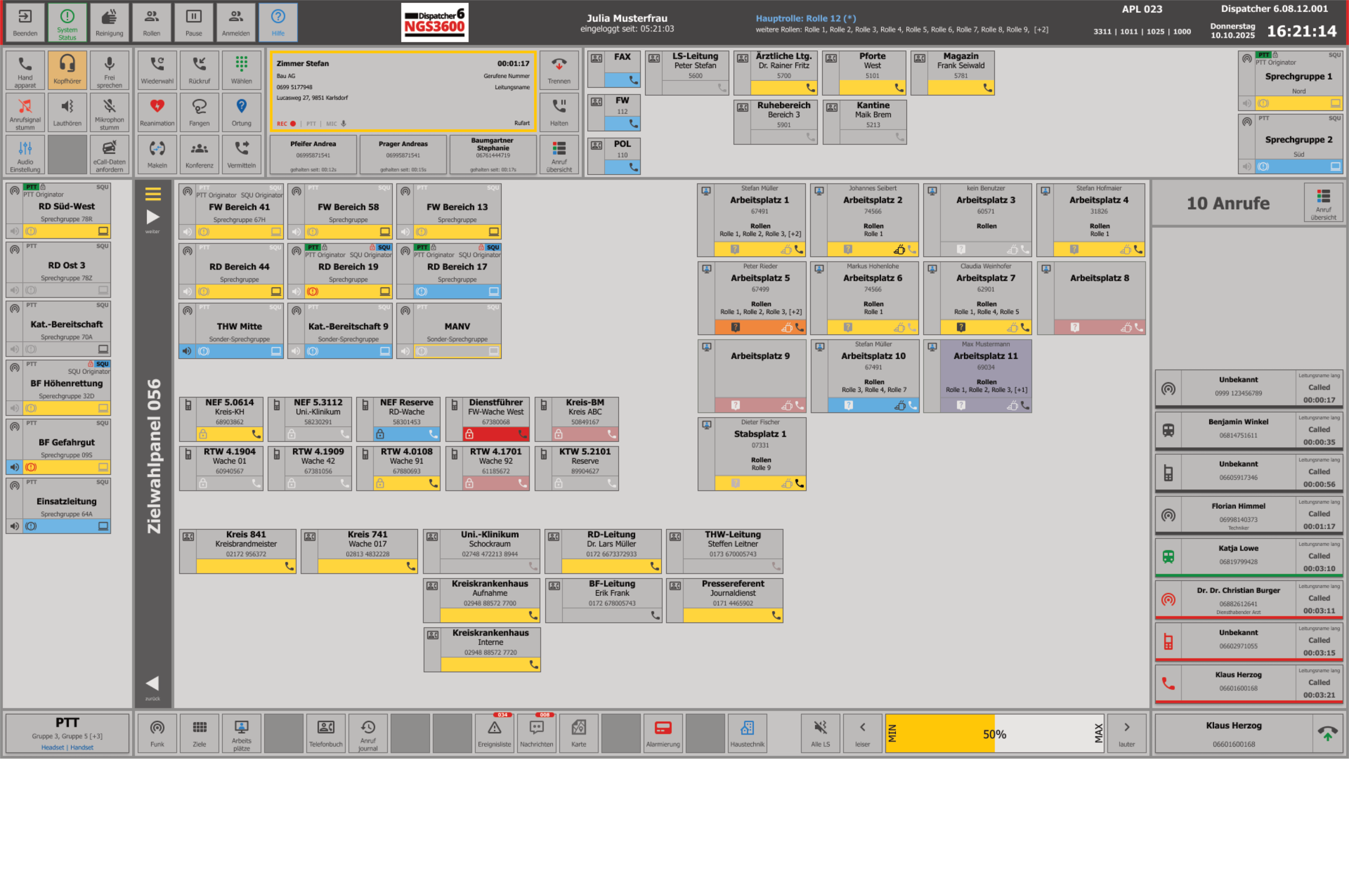 Ansicht der Dispatcher Applikation des NGS3600