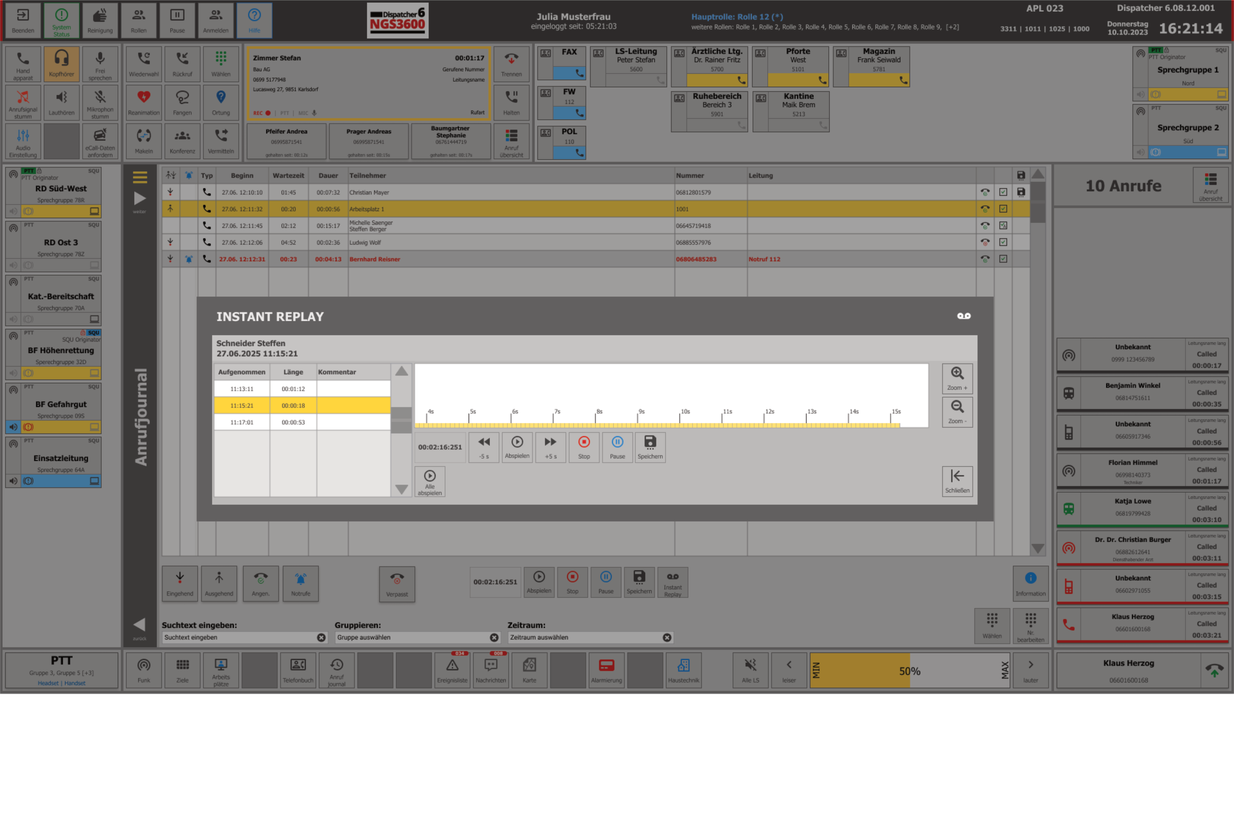 The image shows the integration into the dispatcher application