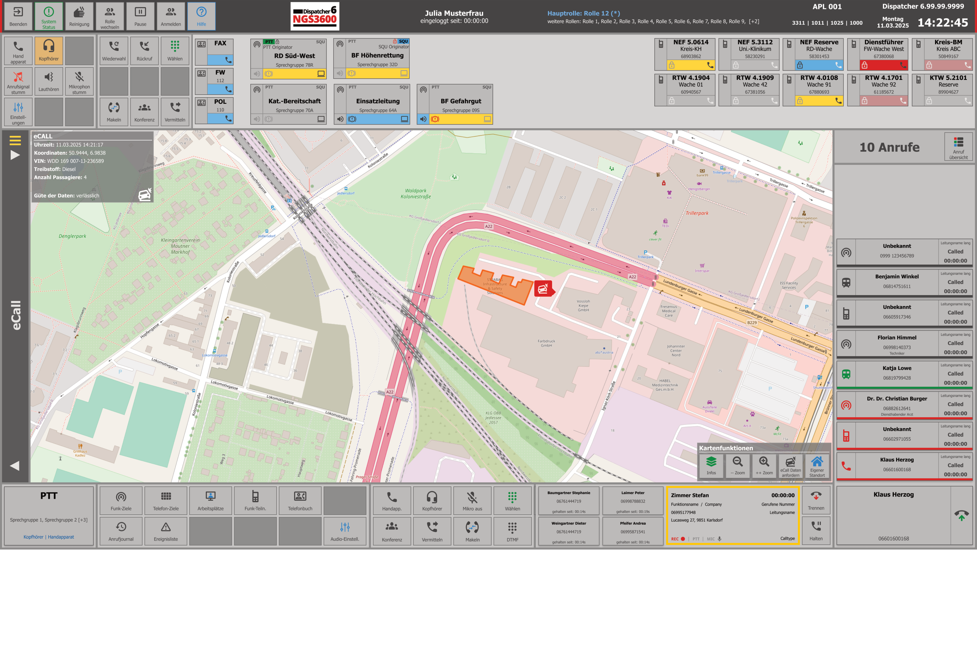 Ansicht der Dispatcher Applikation des NGS3600