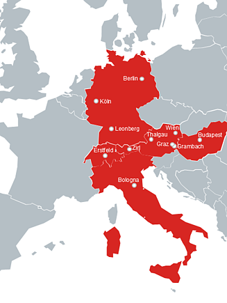 Das Bild zeigt die Standorte der SISS auf einer Europakarte