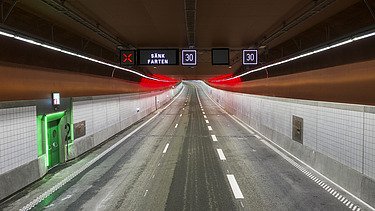 Passage through the Marieholm Tunnel with LED lighting