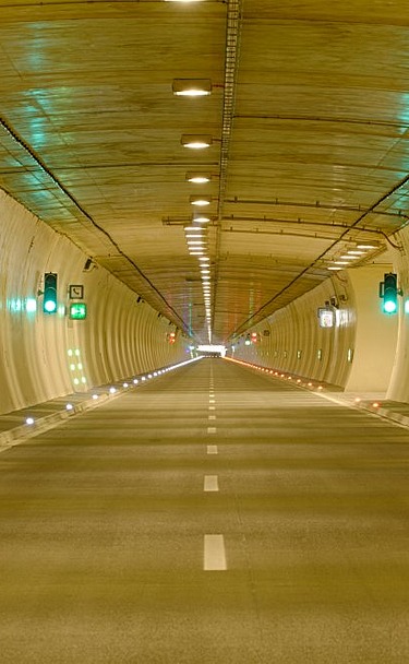 Bright view of the Bosruck tunnel with ventilation and lighting 