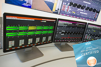 Screens of a control room with data evaluations